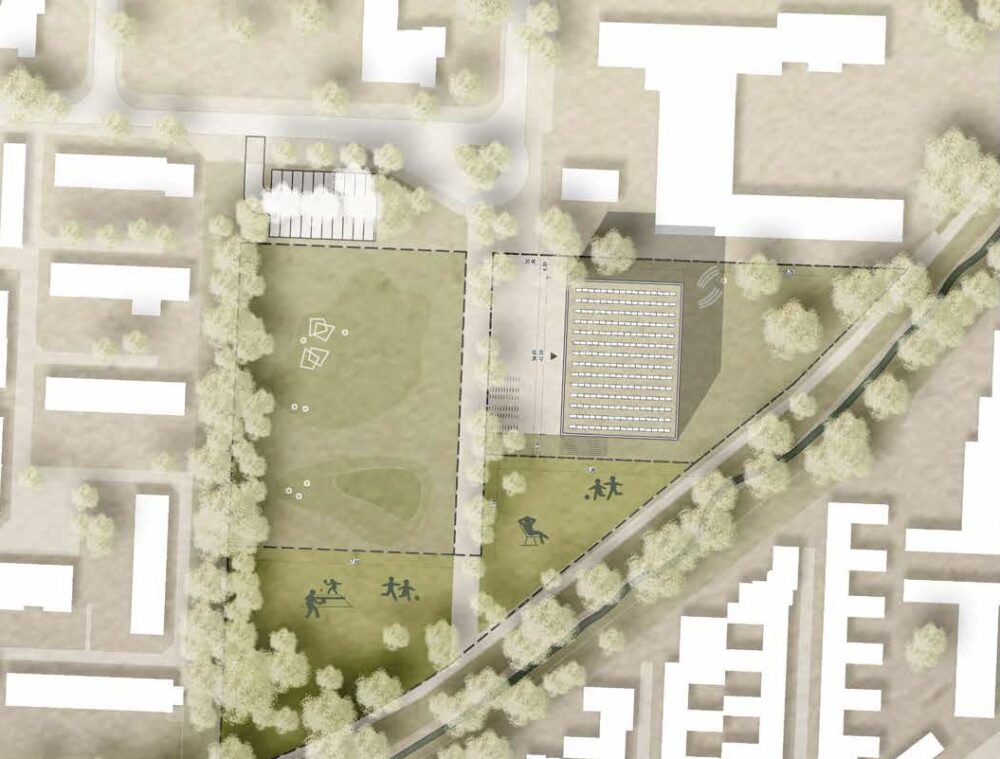 Planansicht für die neue Grundschule und den neuen Abenteuerspielplatz