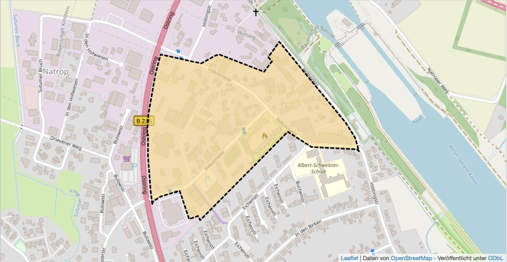 Umrisse des Plangebietes des Bebauungsplans 5a in Datteln
