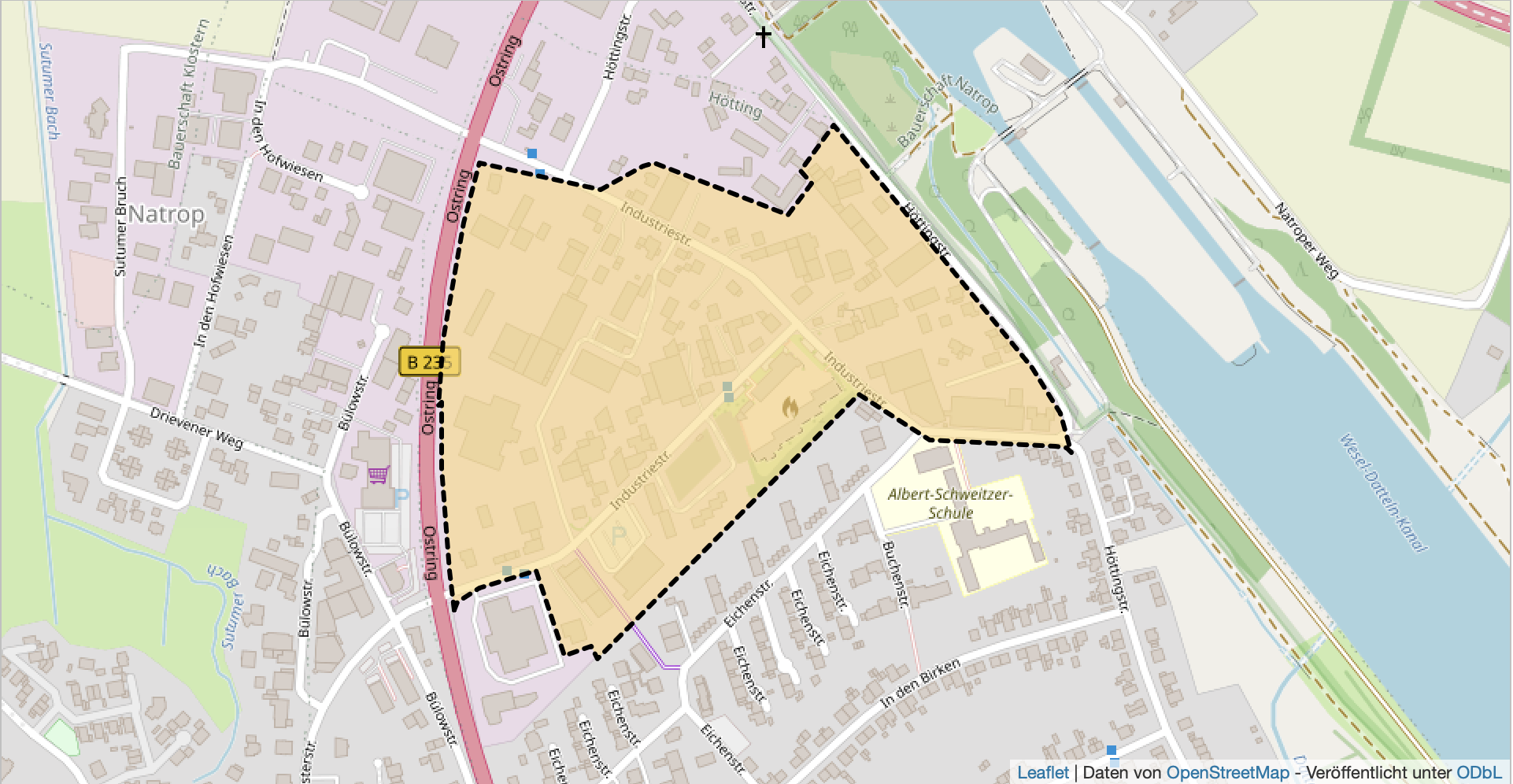 Umrisse des Plangebietes des Bebauungsplans 5a in Datteln